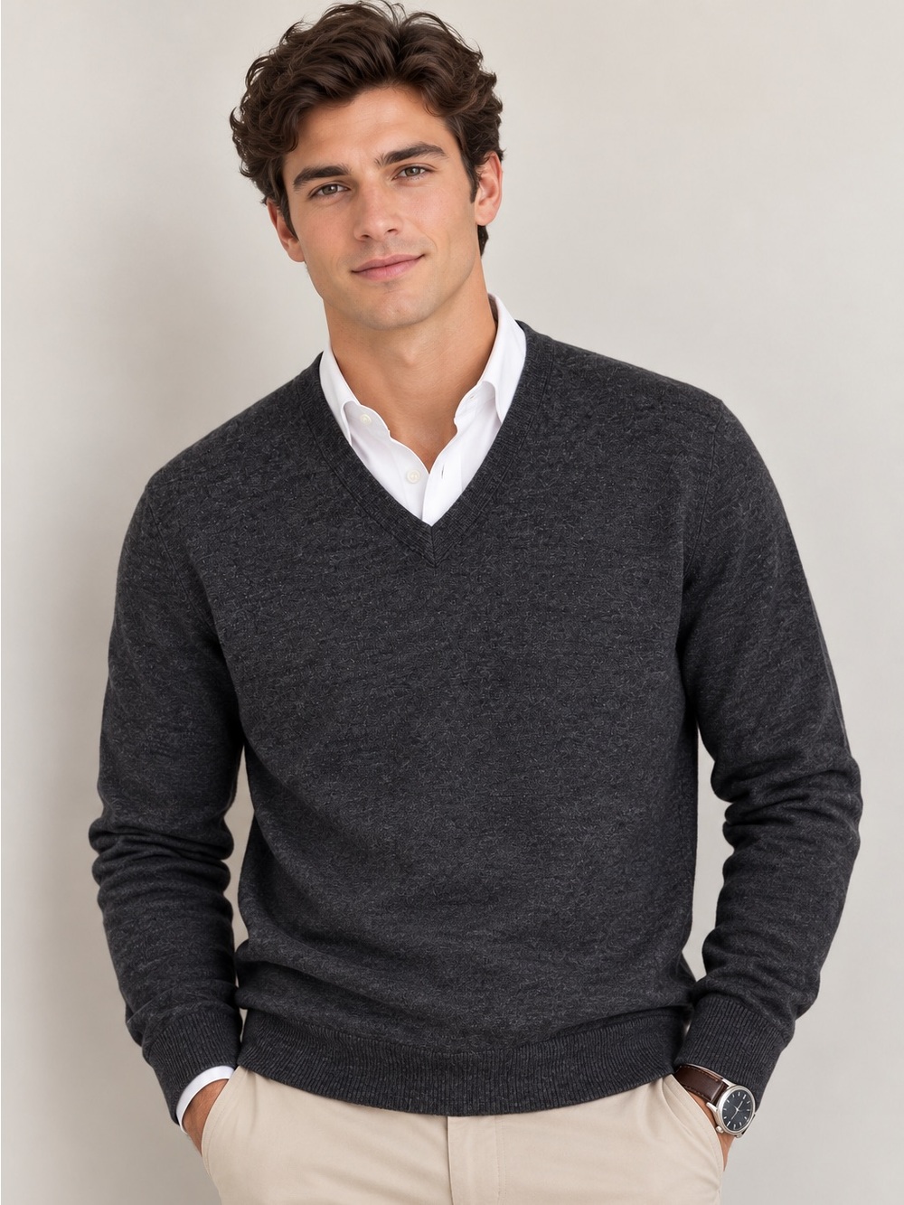 Michael Kors Men’s 100% Wool V-Neck Sweater Charcoal Grey Size M